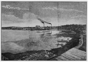 Ejemplo de grabado realizado por J. Engberg que lleva por título Molino de Sandvikens